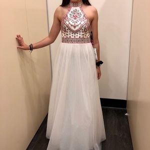 white embroidered prom dress